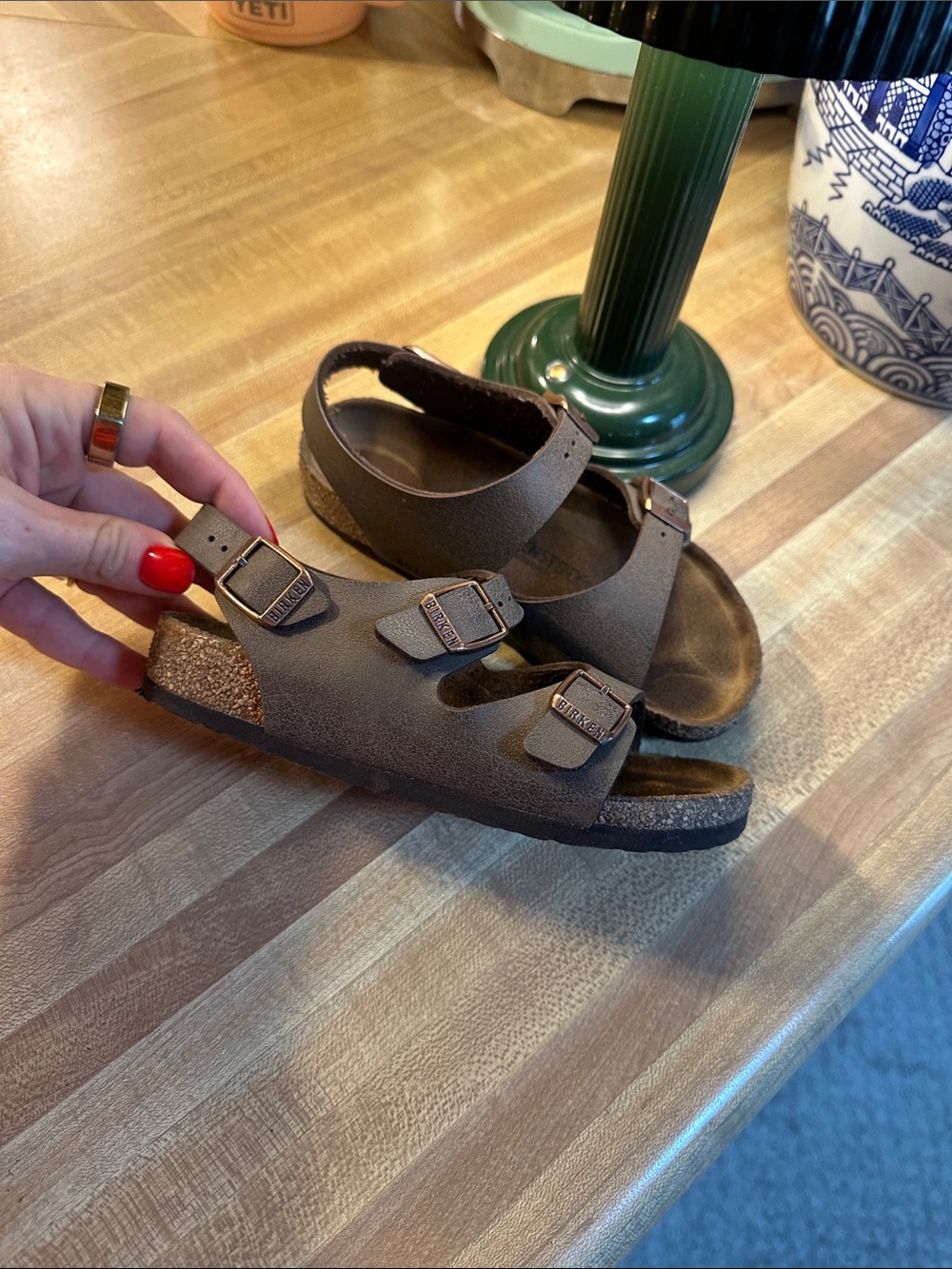 Birkenstock Brown Triple-Buckle Cork Footbed Sandals little kids